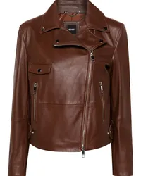 HUGO BOSS Doppelreihige Leder-Bikerjacke Braun