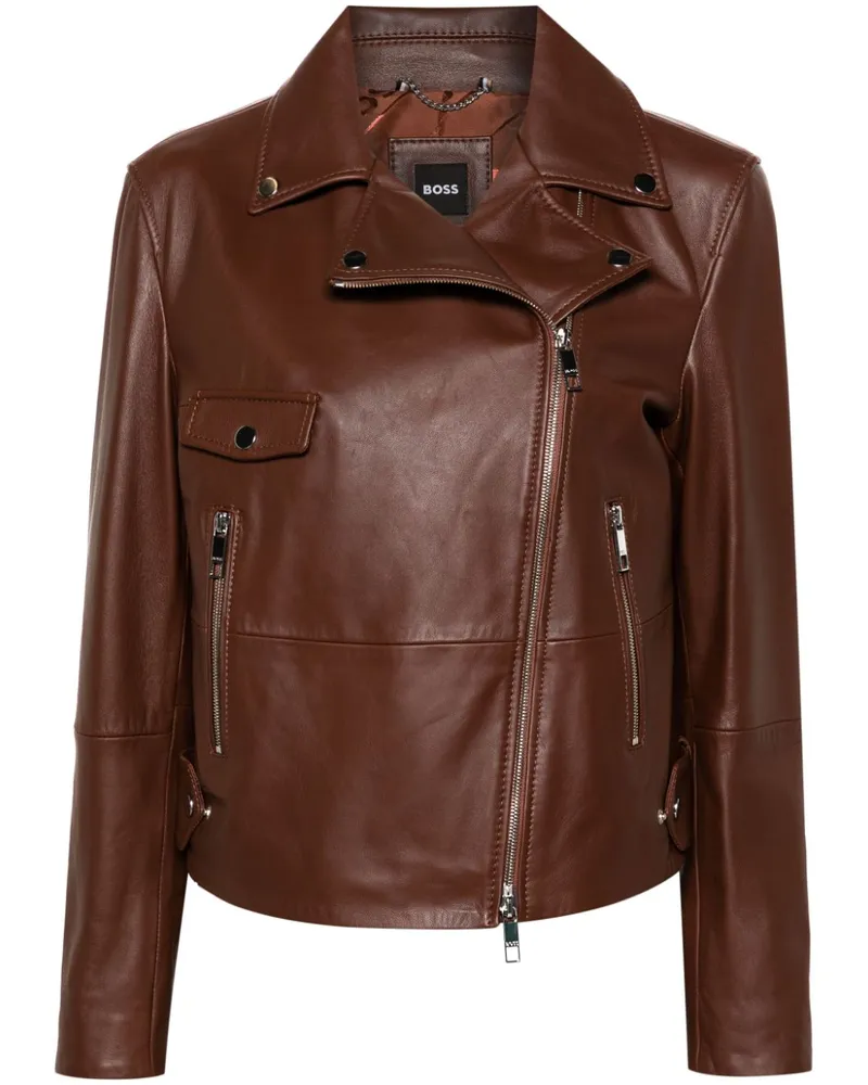 HUGO BOSS Doppelreihige Leder-Bikerjacke - Braun Braun