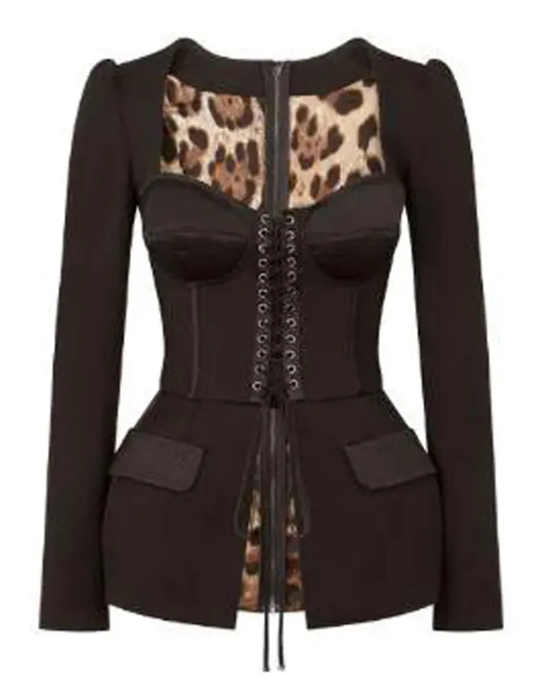 Dolce & Gabbana Cotton and Satin Top with Laces and Eyelets - Schwarz Schwarz