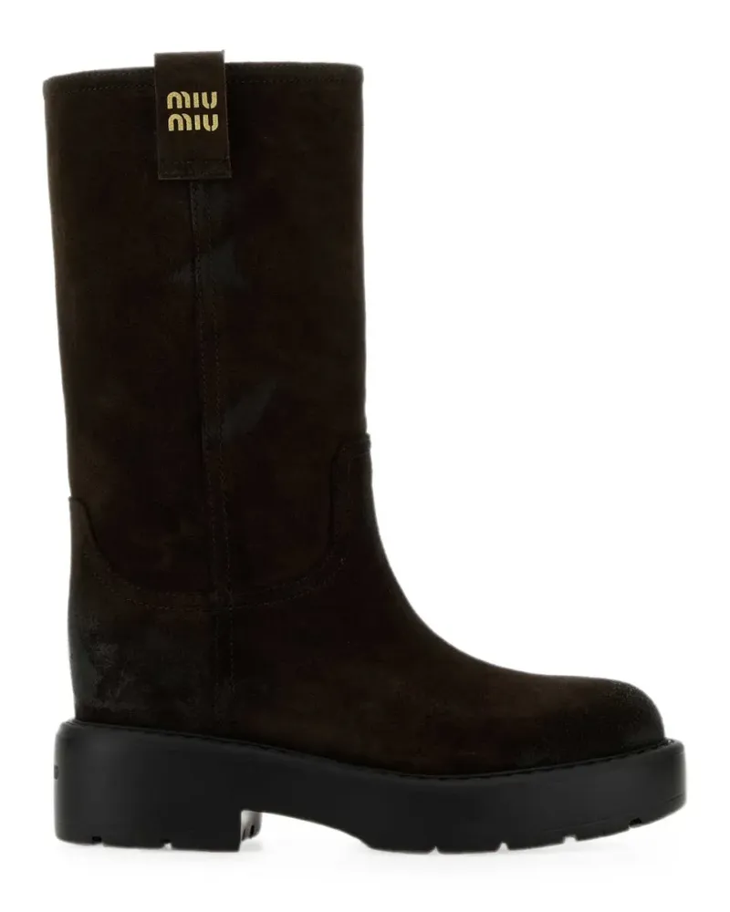 Miu Miu logo-plaque suede boots - Braun Braun