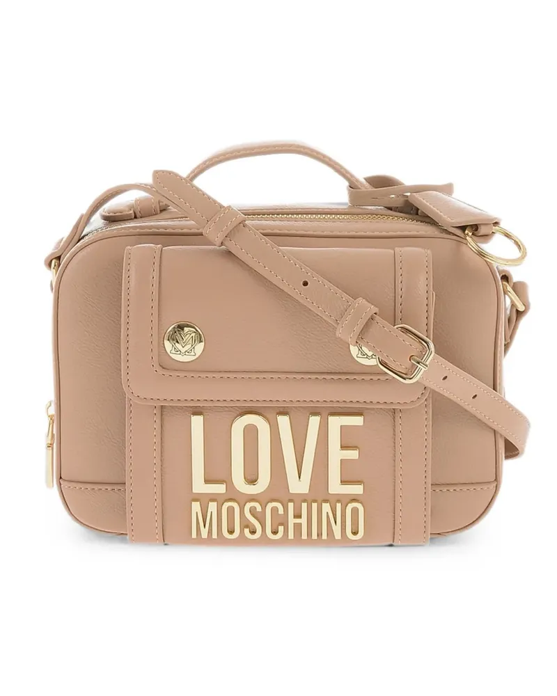 Moschino Schultertasche mit Logo-Schild - Nude Nude