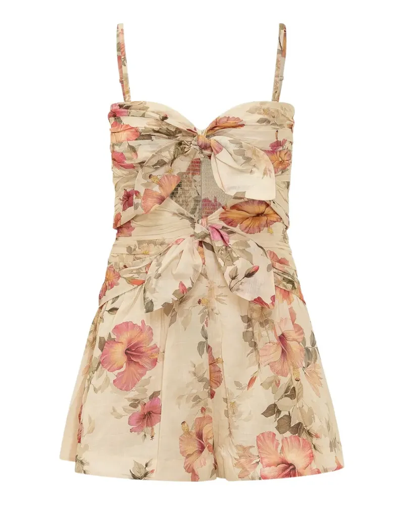 Zimmermann floral-print tie-front playsuit - Nude Nude