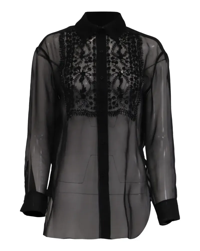 Nili Lotan Noel lace bib blouse - Schwarz Schwarz