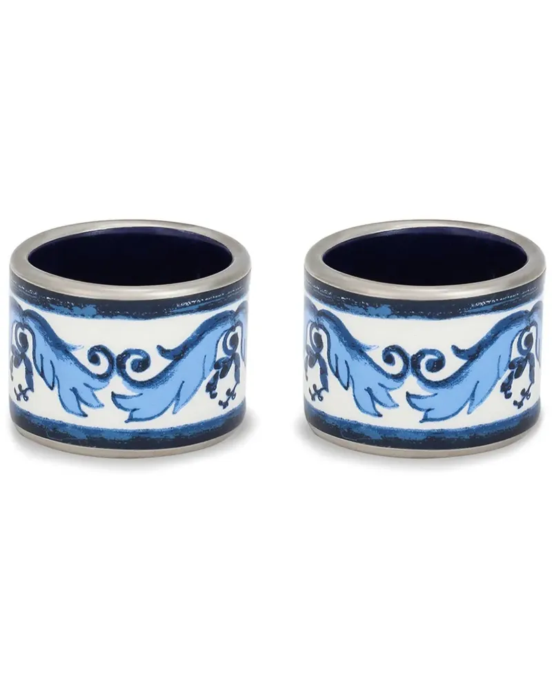Dolce & Gabbana Mittelgroße Serviettenringe aus Keramik (2er-Set) - Blau Blau
