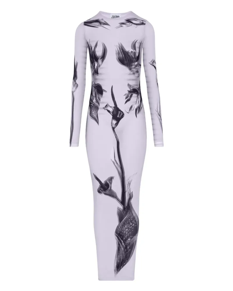 Jean Paul Gaultier long-sleeved printed maxi dress - Weiß Weiß