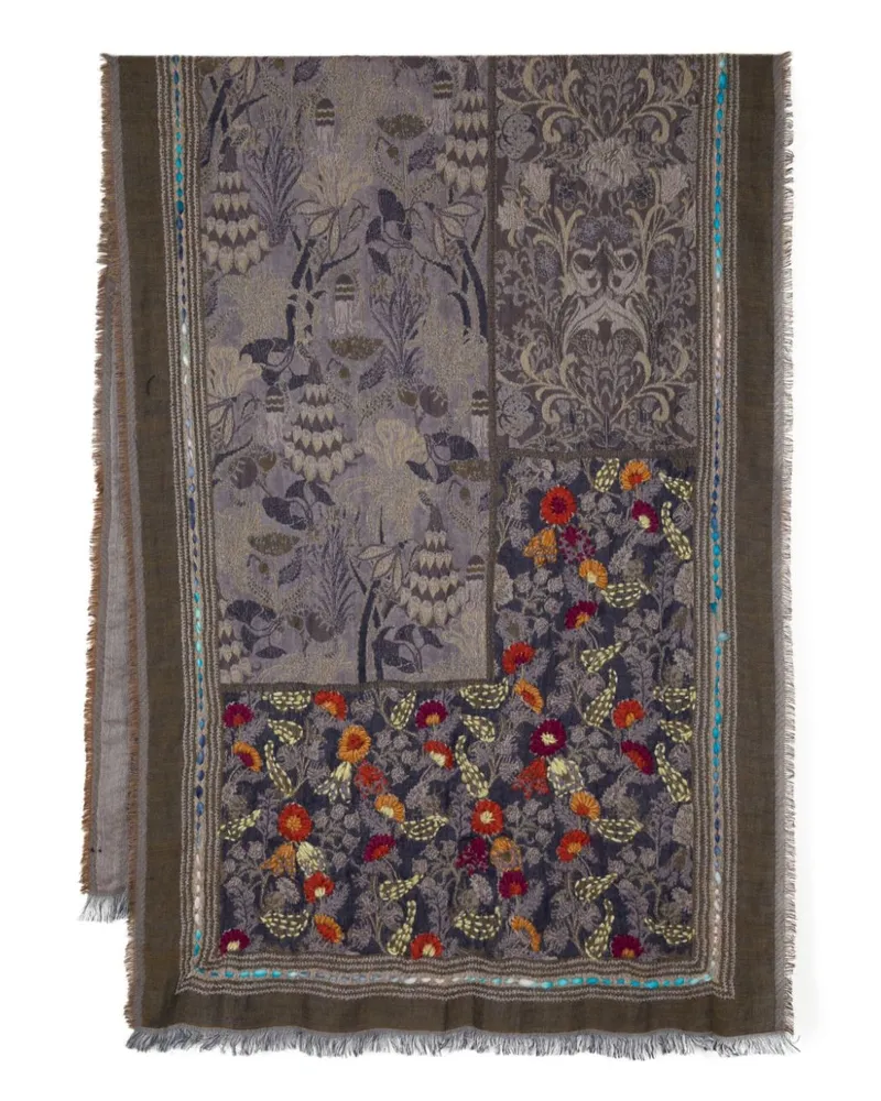 Leathersmith of London Schal mit Blumen-Stickerei - Blau Blau