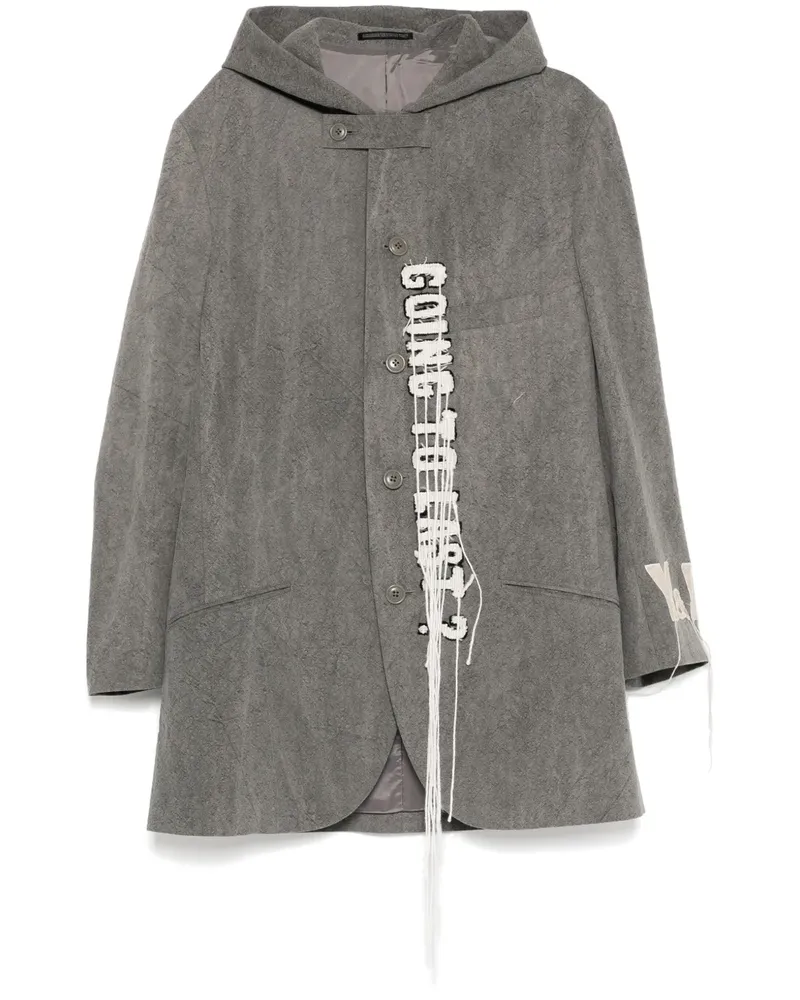 Yohji Yamamoto Kapuzenjacke mit Logo-Print - Grau Grau