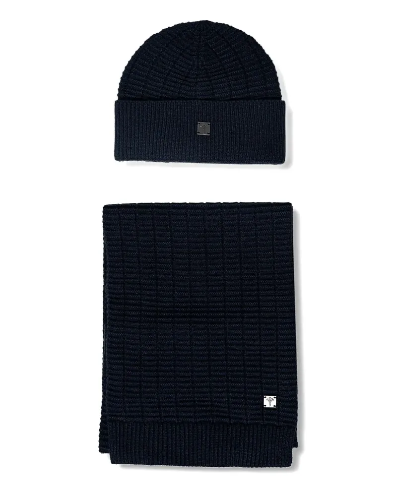 JOOP! ribbed logo-plaque scarf - Blau Blau