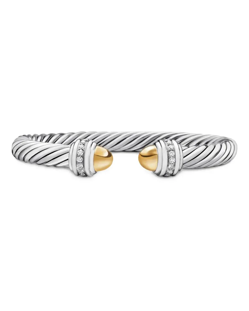 David Yurman 14kt Classic Cable Gelbgold- und Sterlingsilberarmband mit Diamant 7mm Silber