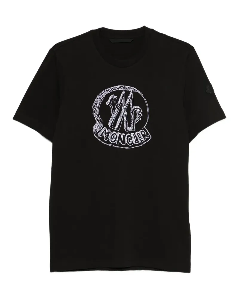 Moncler T-Shirt mit Cartoon-Logo - Schwarz Schwarz