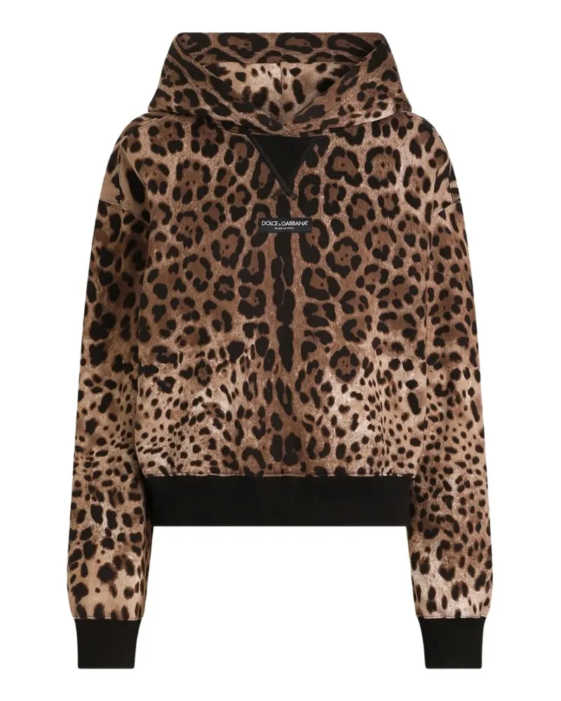 Dolce & Gabbana Kapuzenpullover aus Baumwolle mit Leo-Print - Braun Braun
