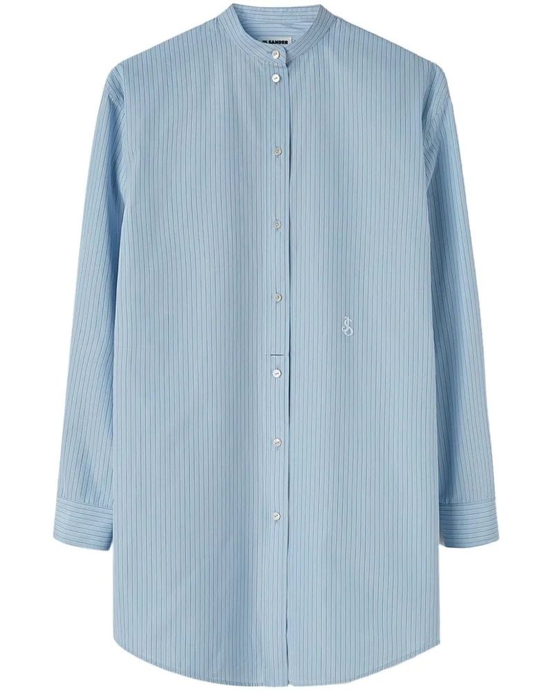 Jil Sander Gestreiftes T-Shirt mit Logo-Patch - Blau Blau