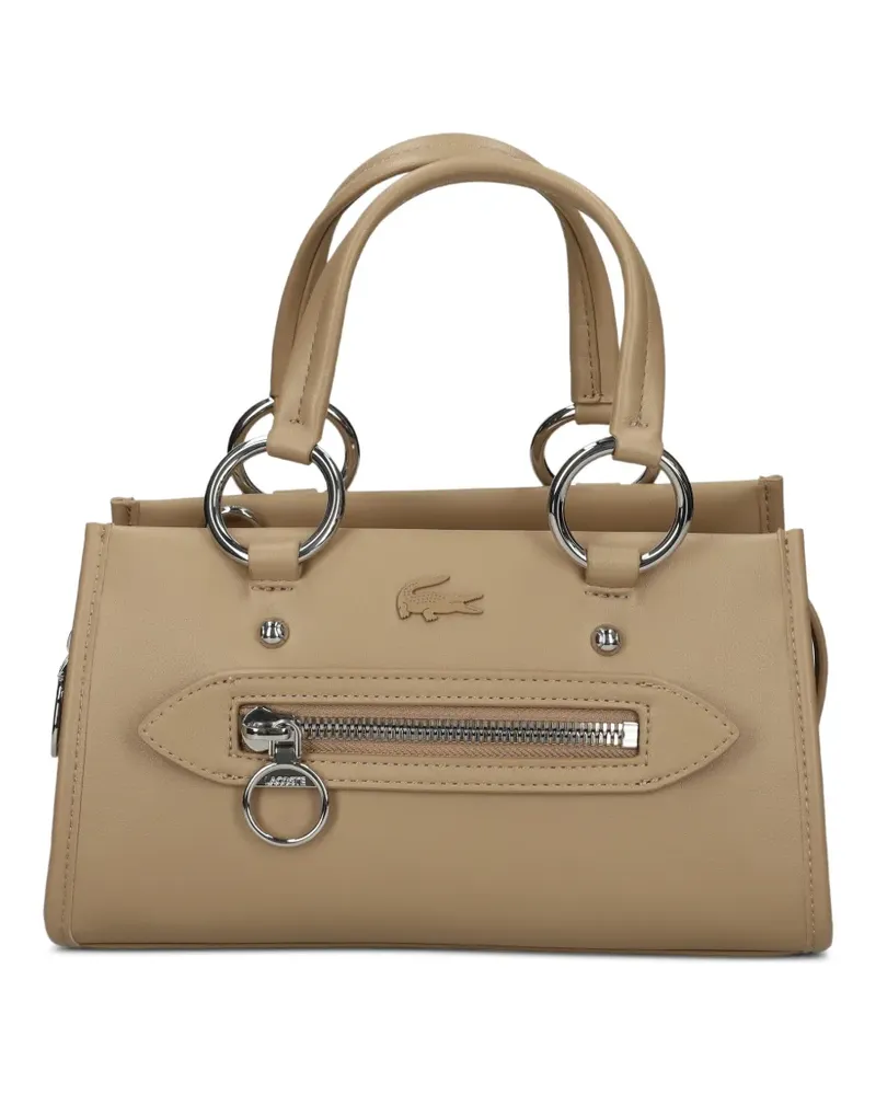 Lacoste small Celys ring-detail logo-patch tote bag - Nude Nude