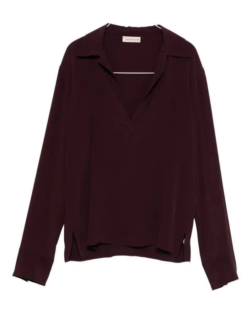 Blanca Langarmshirt mit V-Ausschnitt - Rot Rot