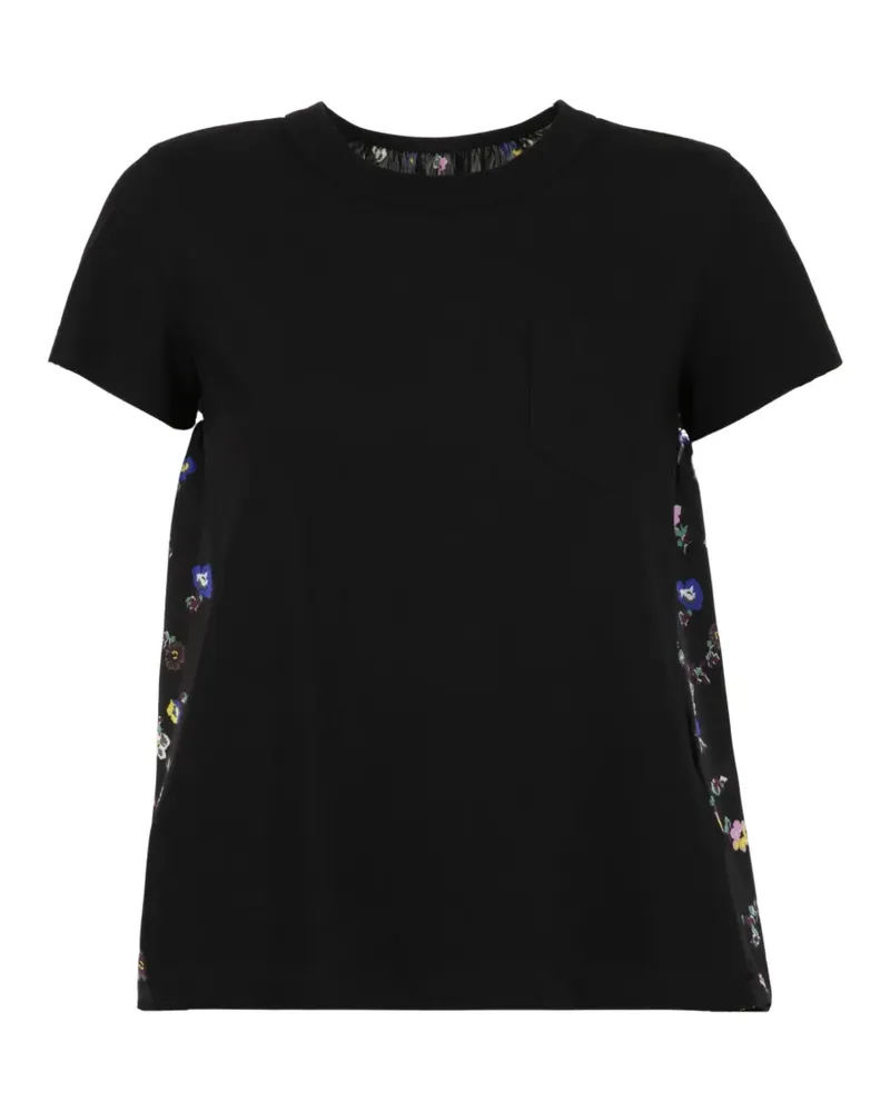 Sacai T-Shirt mit Blumenprint - Schwarz Schwarz