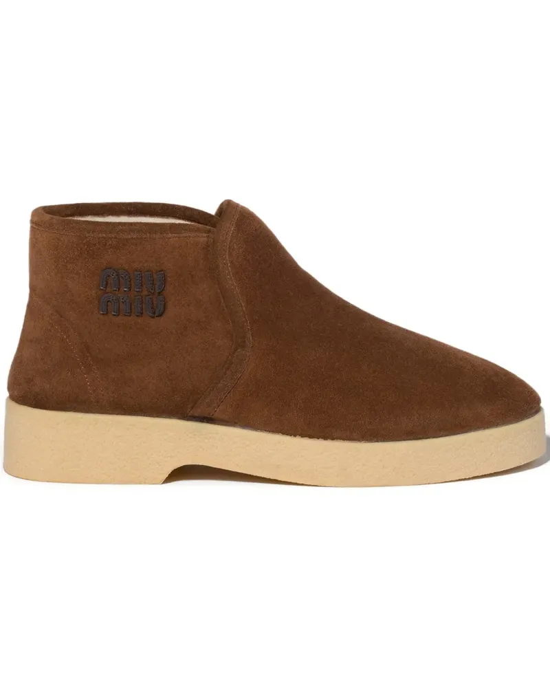 Miu Miu Wildlederstiefel mit Logo - Braun Braun