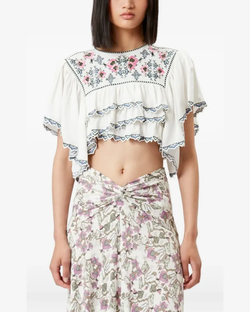 Isabel Marant Bestickte Sana Bluse mit Rüschen - Weiß Weiß