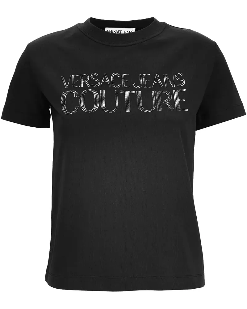 Versace Jeans T-Shirt mit Strass-Logo - Schwarz Schwarz