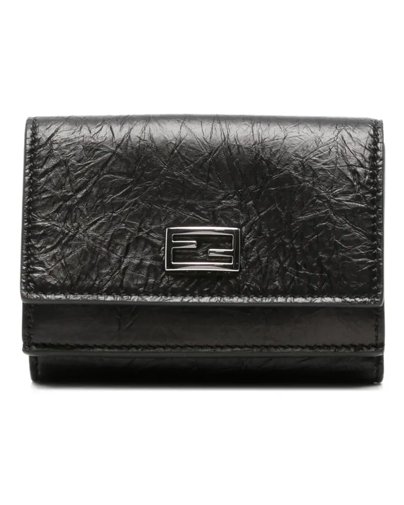 Fendi Portemonnaie aus Leder in Knitteroptik mit FF-Logo - Schwarz Schwarz