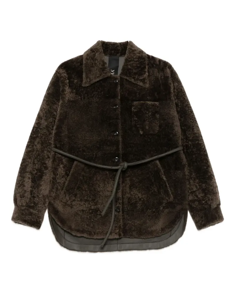 BLANCHA Shearling-Jacke mit Gürtel - Braun Braun