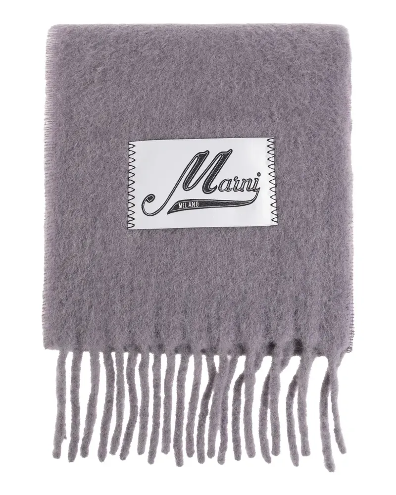 Marni logo-patch fringed scarf - Grau Grau