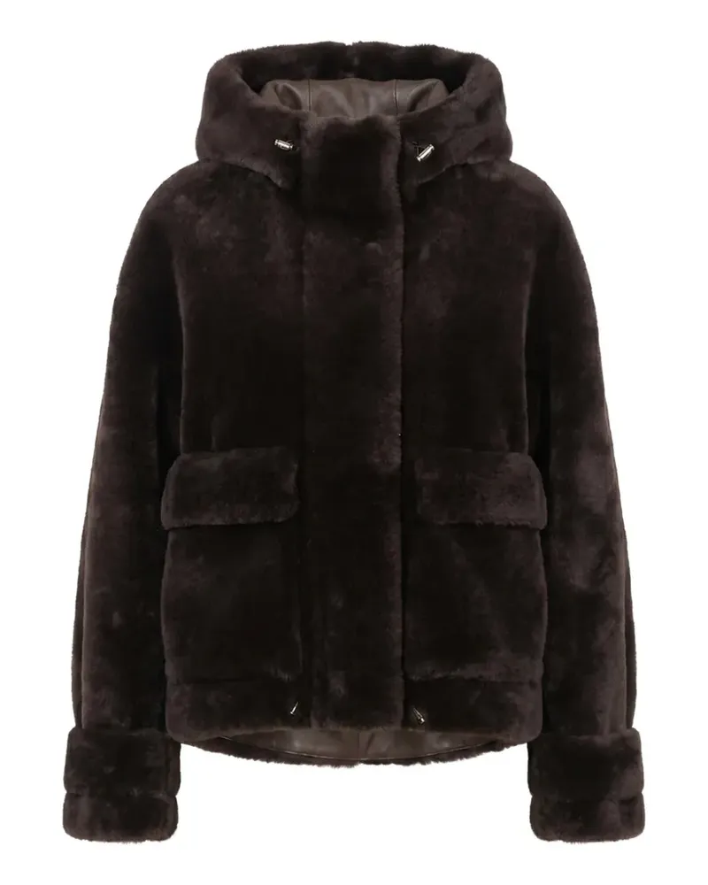 BLANCHA hooded shearling jacket - Braun Braun