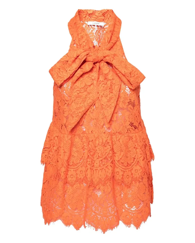 Ganni Gestuftes Spitzentop - Orange Orange