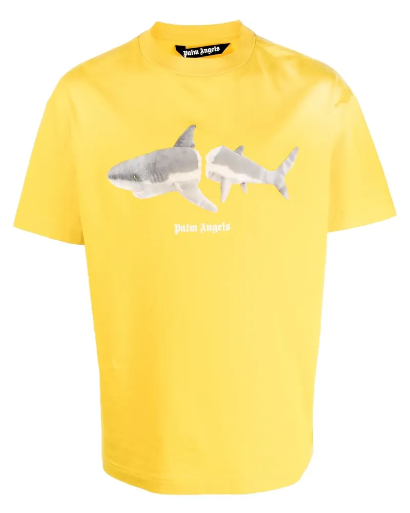 Palm Angels T-Shirt mit Hai-Print - Gelb Gelb