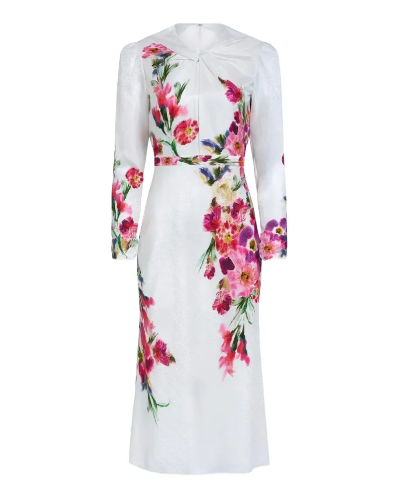 Saloni midi Claudia floral-print silk dress - Weiß Weiß