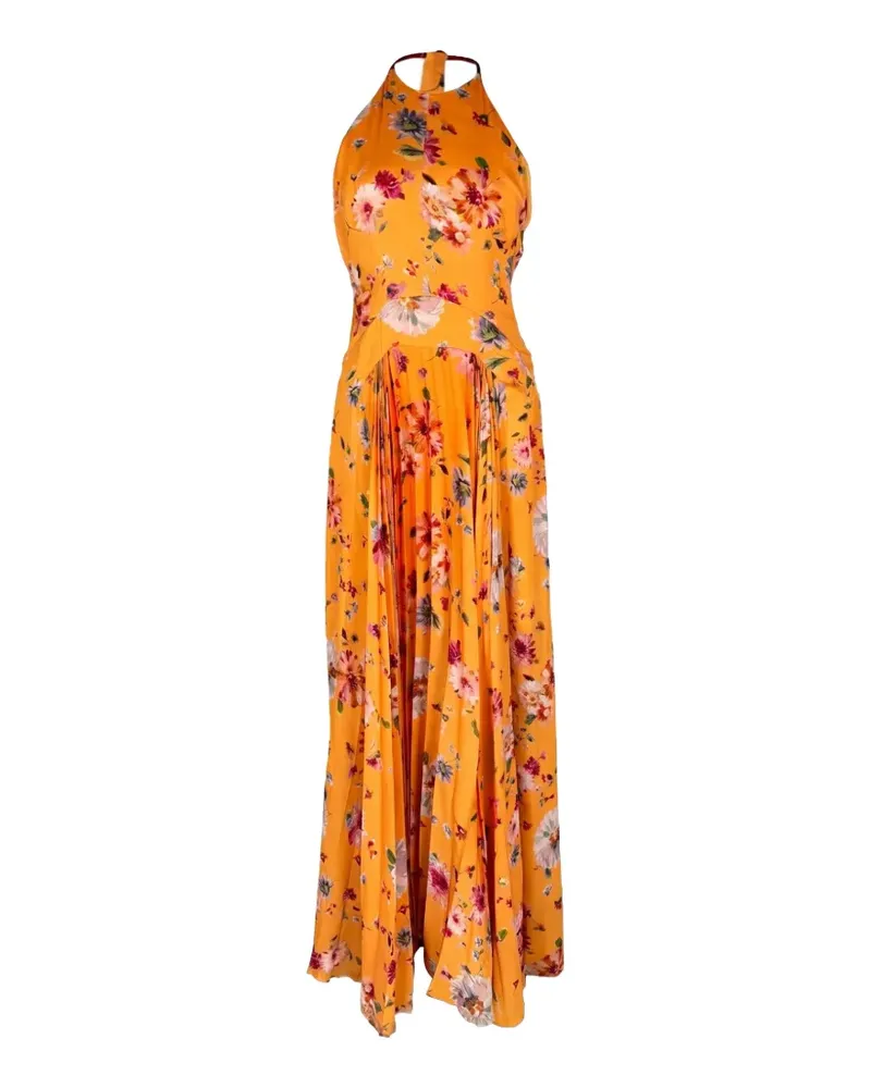 GALVAN floral-print pleated maxi dress - Orange Orange
