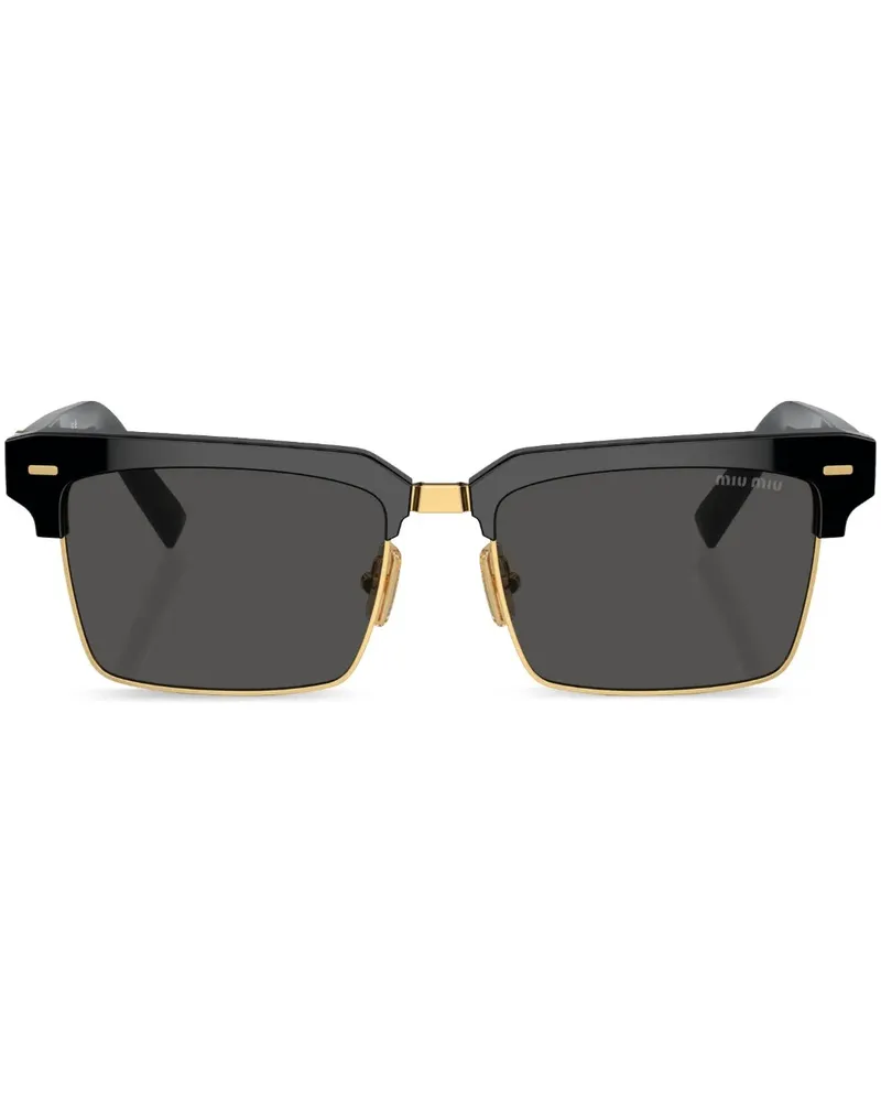 Miu Miu Eckige Sonnenbrille mit Logo - Schwarz Schwarz