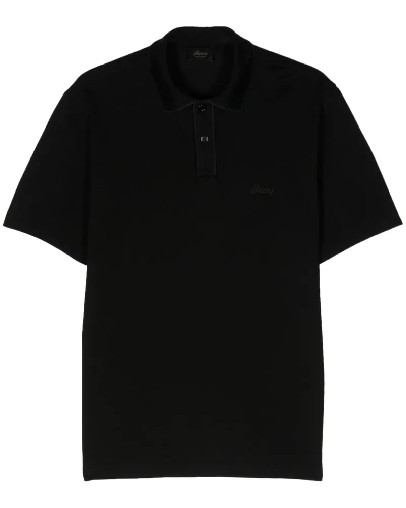 Brioni logo-embroidered cotton polo shirt Schwarz