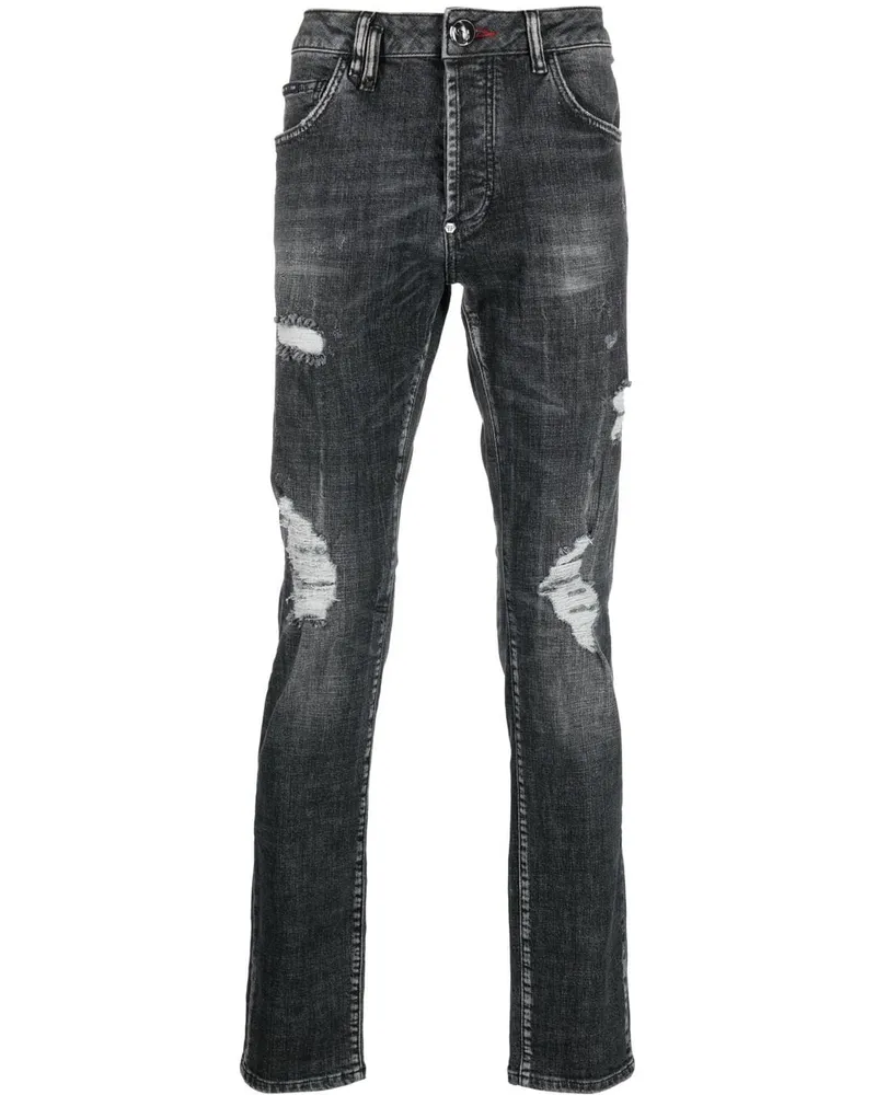 Philipp Plein Gerade Jeans im Distressed-Look Grau