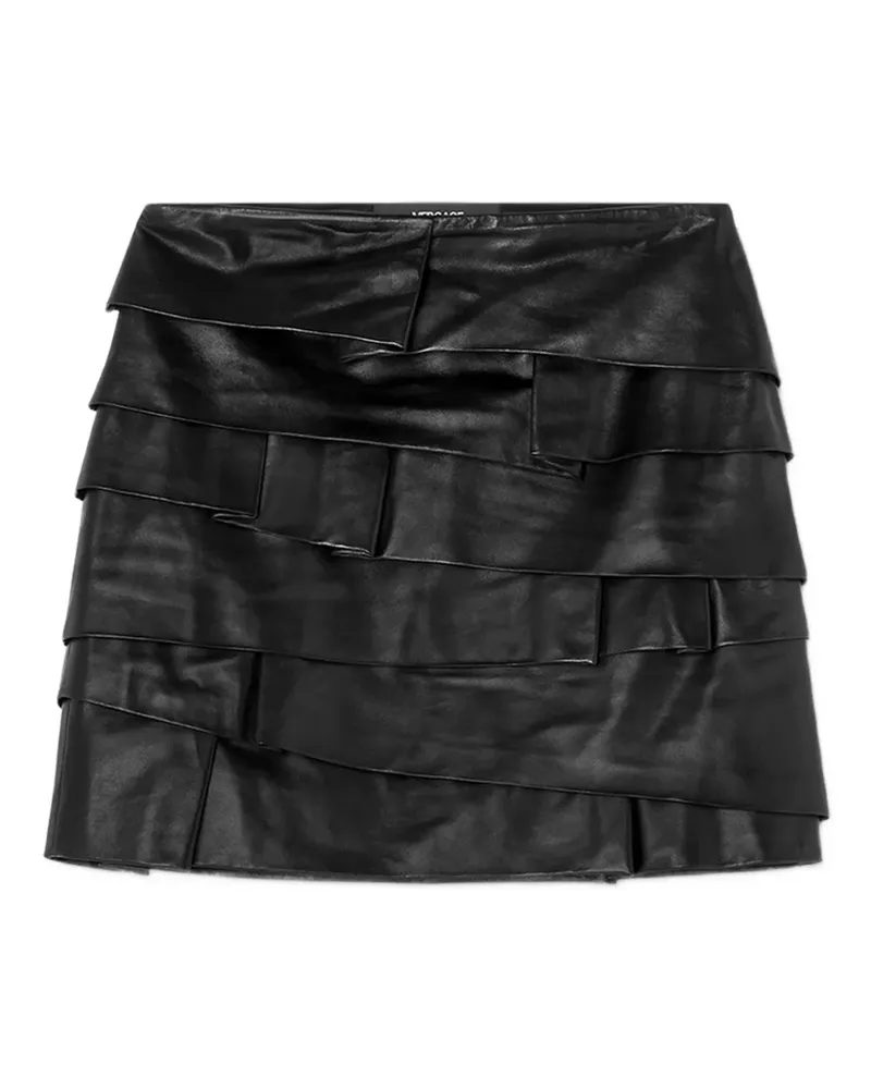 Versace Gerüschter Lederrock im Layering-Look - Schwarz Schwarz