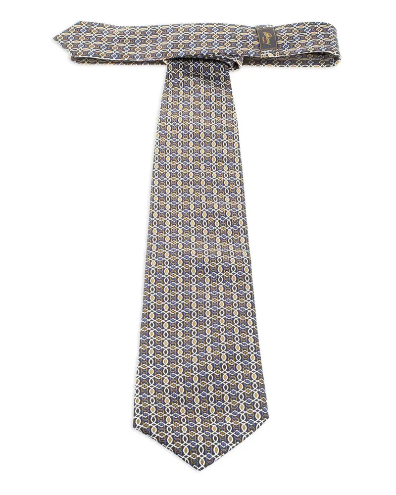 Brioni Seidenkrawatte mit Gitter-Print - Grau Grau