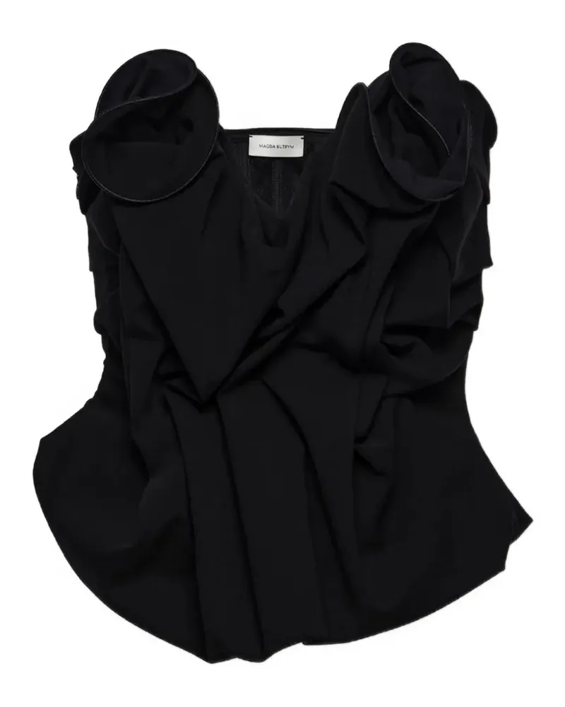 Magda Butrym Drapiertes Oberteil mit Blumenapplikation - Schwarz Schwarz