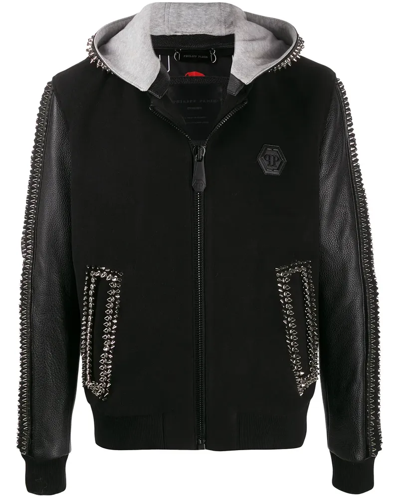 Philipp Plein Kapuzenjacke mit Nieten - Schwarz Schwarz
