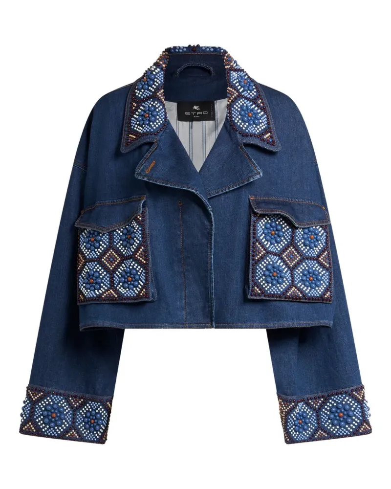 Etro Bestickte Cropped-Jacke - Blau Blau