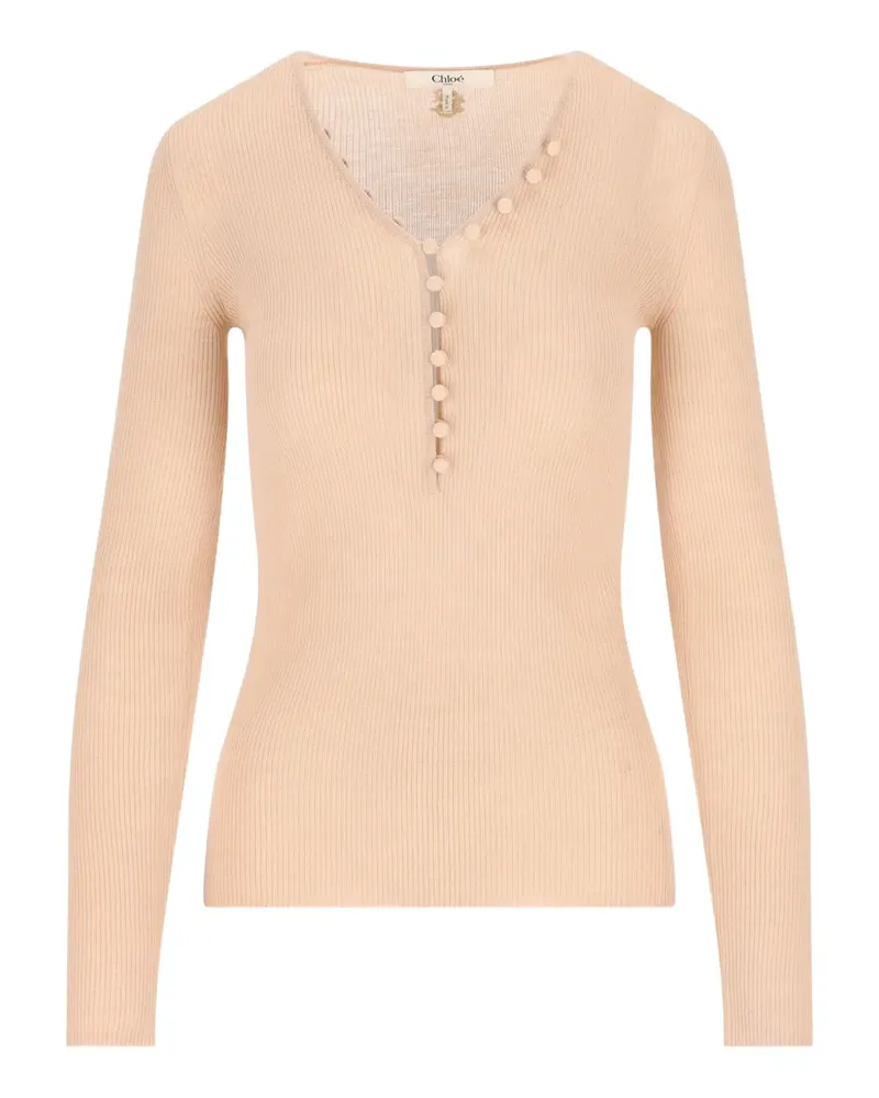 Chloé Henley ribbed button-front T-shirt - Rosa Rosa