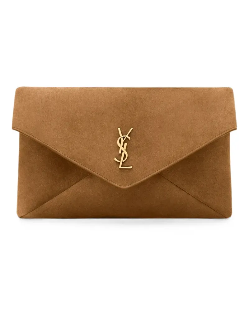 Saint Laurent Große Cassandre Envelope Clutch aus Wildleder - Braun Braun