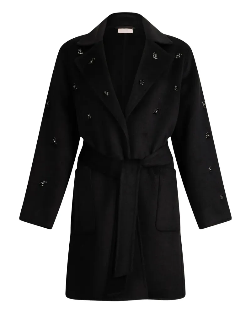 Liu Jo Wool coat with bejewelled embroidery - Schwarz Schwarz