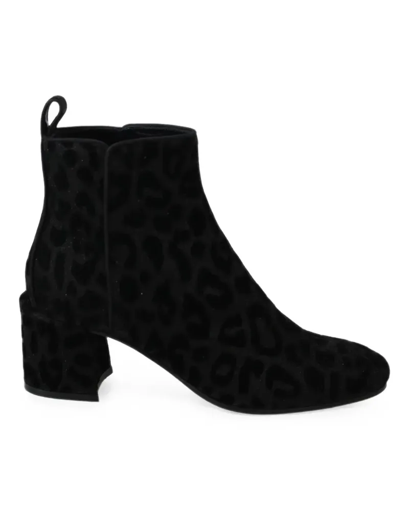Dolce & Gabbana Stiefeletten aus Samt mit Leopardenprint - Schwarz Schwarz