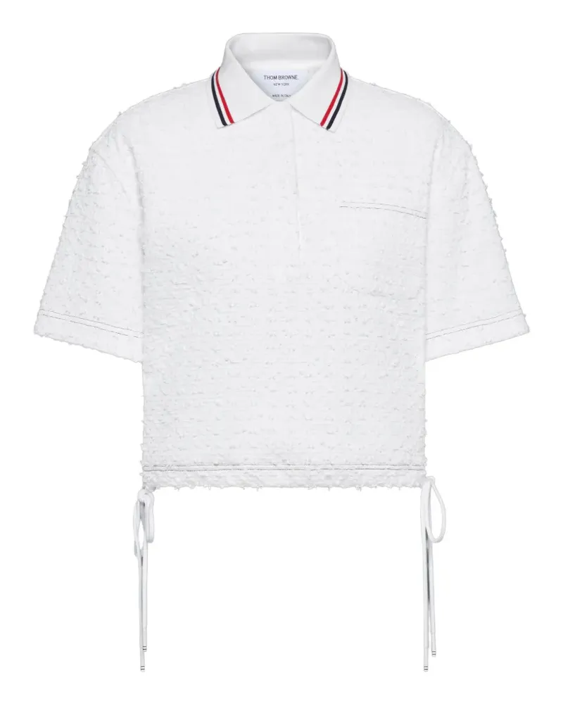 Thom Browne Tweed-Poloshirt mit Kordelzug - Weiß Weiß