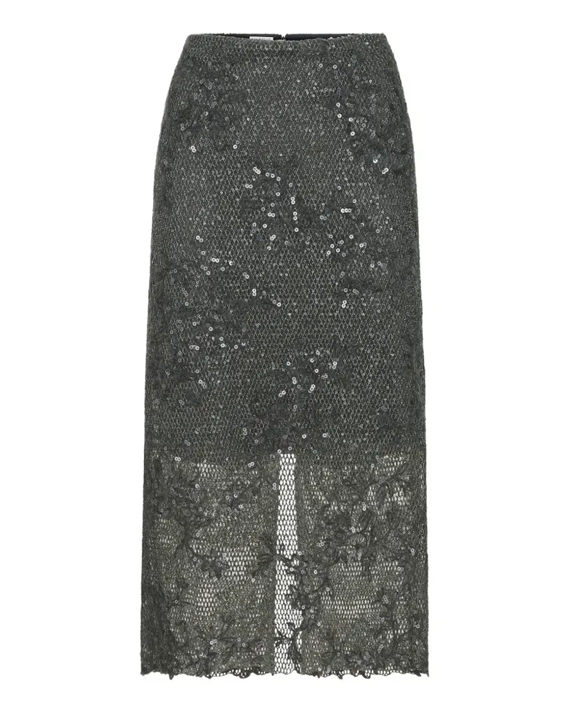 Brunello Cucinelli Dazzling lace-embroidery pencil skirt in sparkling mohair and wool - Grau Grau