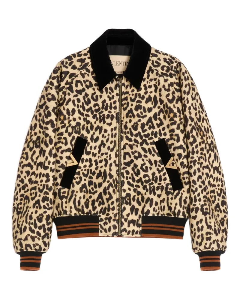 Valentino Garavani Vgold-detail velvet-collar bomber jacket - Nude Nude