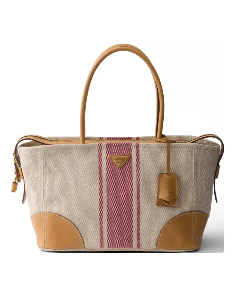 Prada large canvas and leather shopping bag - Nude Nude