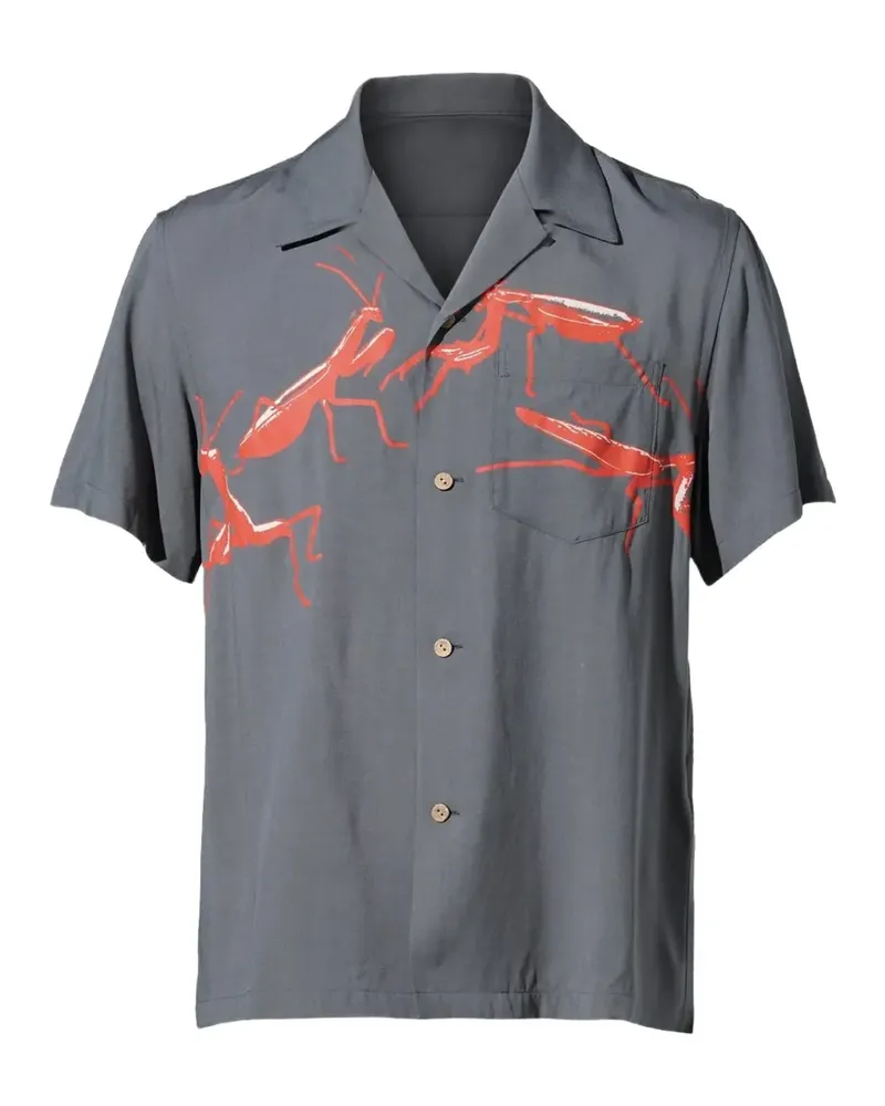 J.W.Anderson mantis-print camp-collar shirt - Grau Grau