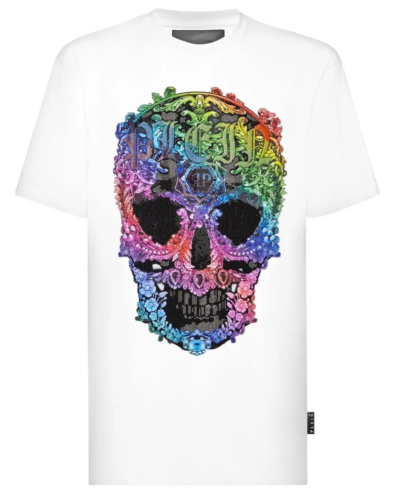 Philipp Plein T-Shirt mit barockem Totenkopf - Weiß Weiß