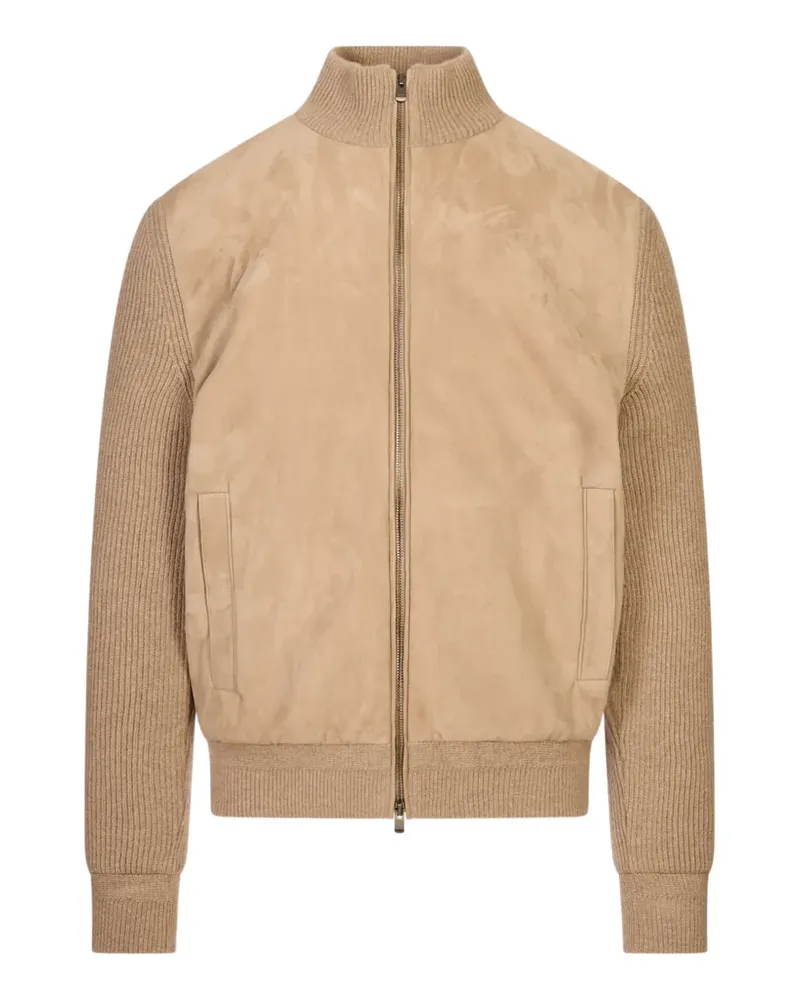 AGNONA suede-panelled ribbed-knit jacket - Nude Nude