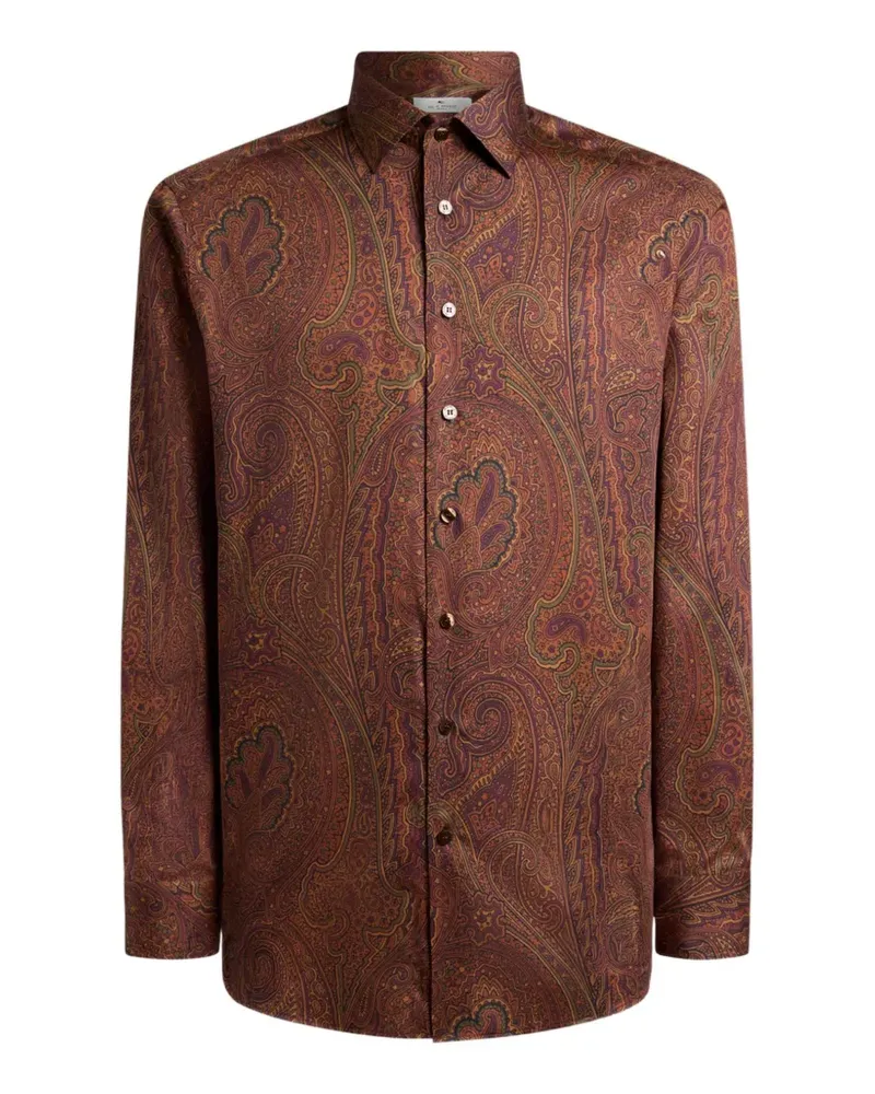 Etro cotton satin shirt with Arnica motif - Braun Braun